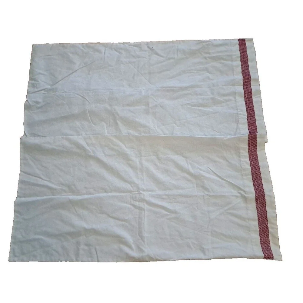 Organic Cotton Blend King Pillowcases Crate & Barrel White Red Stitch Trim
